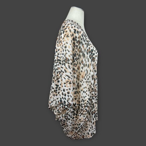 Aerie Chiffon White Leopard Print Kimono Beach Cover Up One Size Longline - Picture 2 of 7